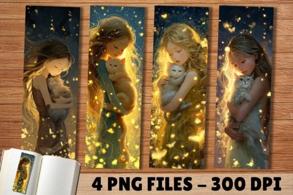 A Cozy Graphic for Crafts: Aesthetic Girl Hugging Cat Fairy Bookmark