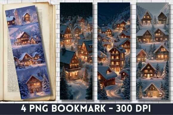 A Cozy Winter Village Embroidered Bookmark Design