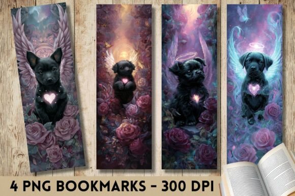 A Gothic Angel & Rose Bookmark Graphic for Crafts