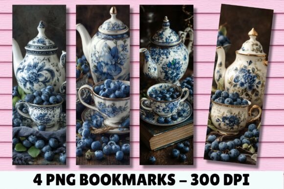 A Teapot and Blueberry Bookmarks Charm for Crafted Projects