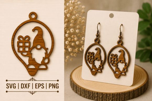 Christmas Gnome Earrings SVG for Laser Cutting & Winter Projects