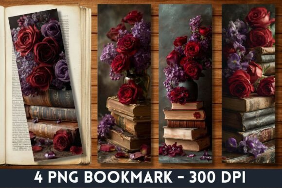 Dark Academia Rose Old Book Bookmarks for Branding and Graphics