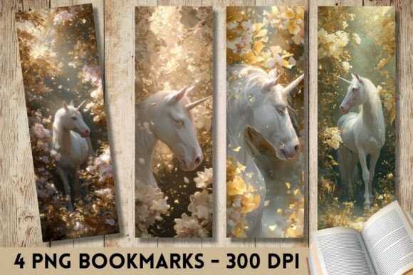 Golden Unicorn Bookmark Designs for Crafts and Graphics
