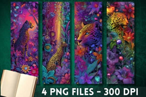 Neon Jungle Floral Bookmark PNGs for Creative Graphics