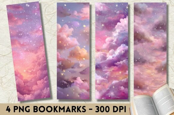 Pink Aesthetic Cloud Star Sky Bookmarks for Graphics & Crafts