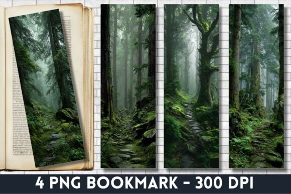 Reviewing Misty Forest Path Bookmark Graphics for Print Templates