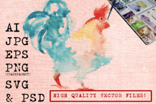 Rooster Watercolor Graphics for Rustic Illustrations