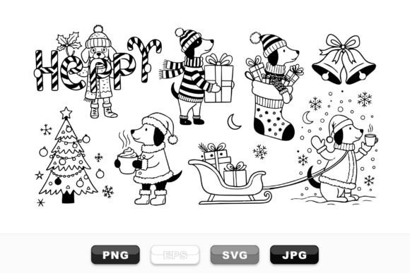 Winter Holiday Dog Clipart Set: A Graphics Asset for Crafts